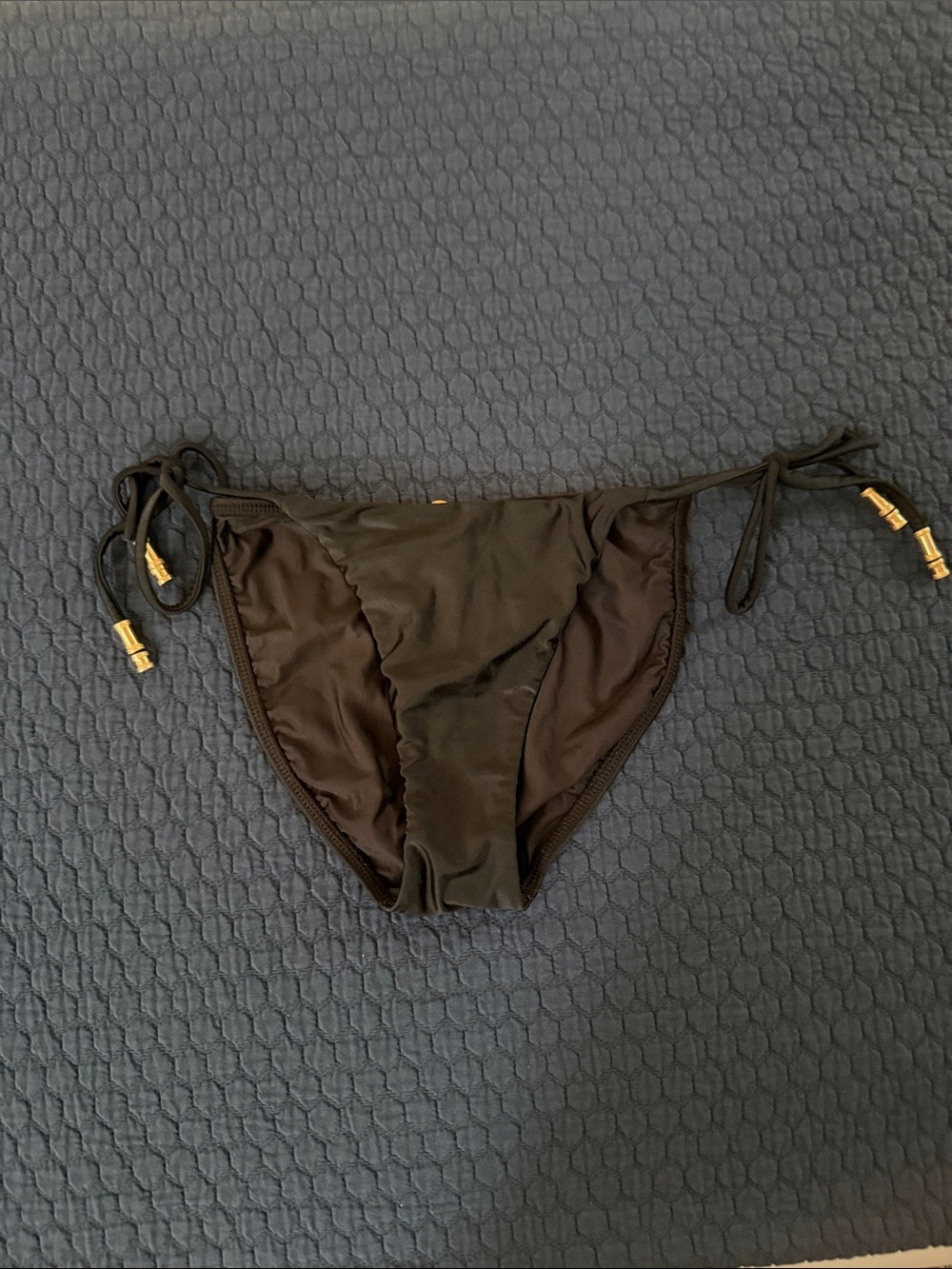 Vix Black Tie-Side Bikini Bottom with Gold Bead Accents
